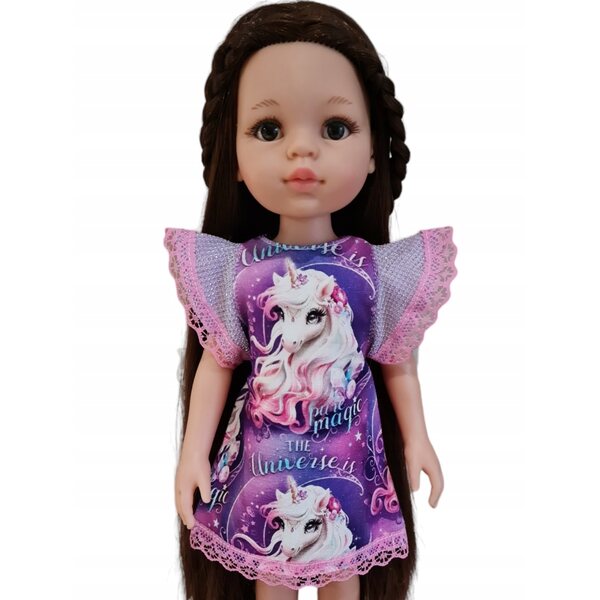 Paola Reina 32cm lila Puppenkleid mit Einhorn und Spitze