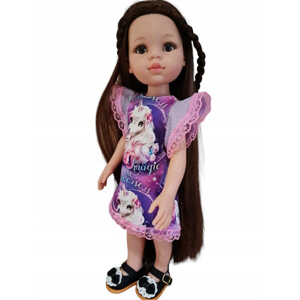 Paola Reina 32cm lila Puppenkleid mit Einhorn und Spitze