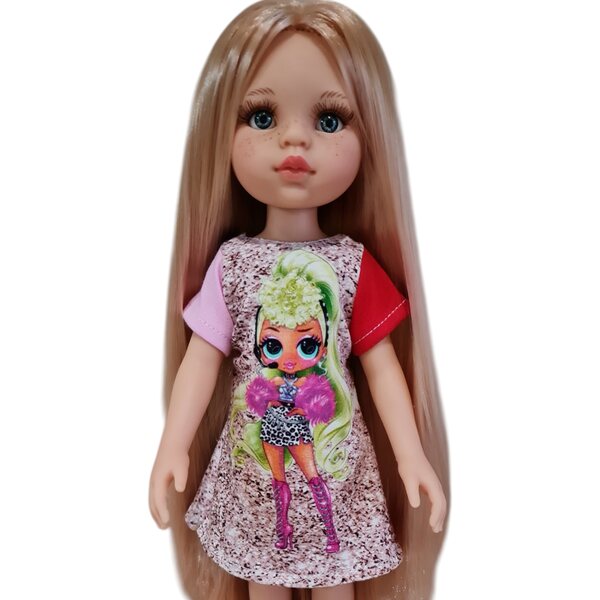Colorata e allegra vestitino per bambole Paola Reina 32cm in tessuto morbido