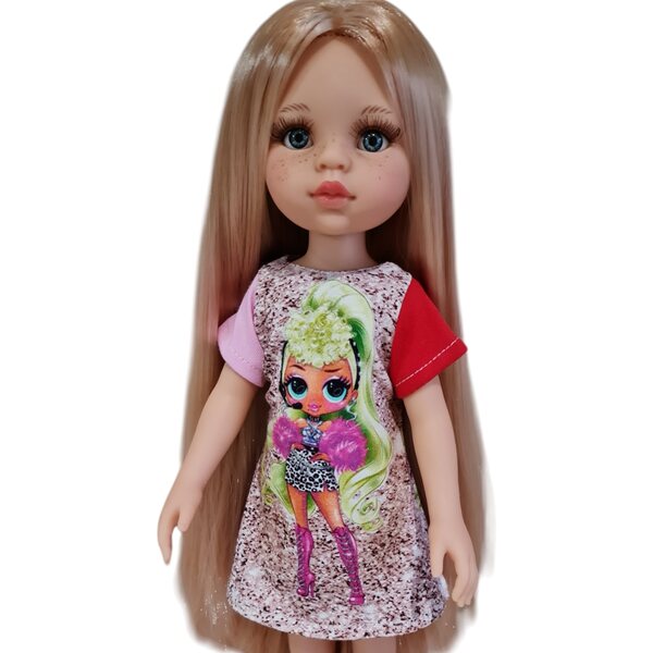 Colorata e allegra vestitino per bambole Paola Reina 32cm in tessuto morbido