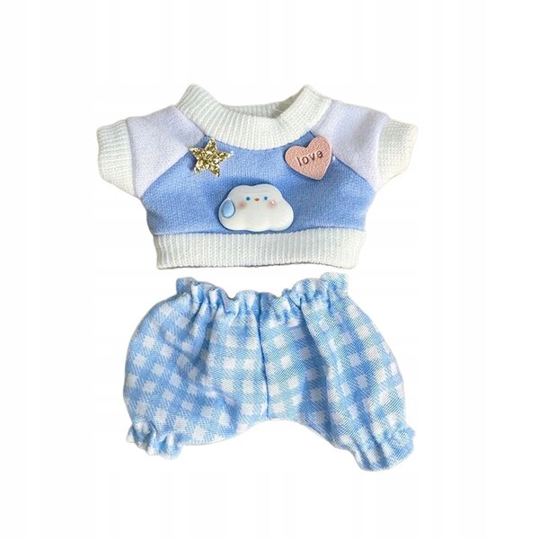 Ubranka per bambole di 17 cm in tessuto morbido con motivo coniglietto blu