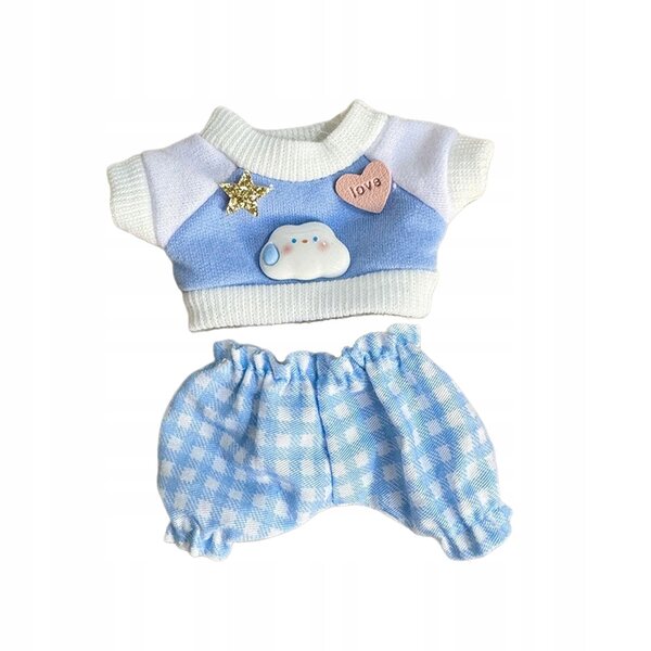 Ubranka per bambole di 17 cm in tessuto morbido con motivo coniglietto blu