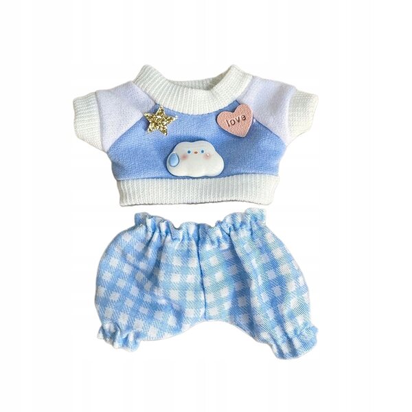 Ubranka per bambole di 17 cm in tessuto morbido con motivo coniglietto blu
