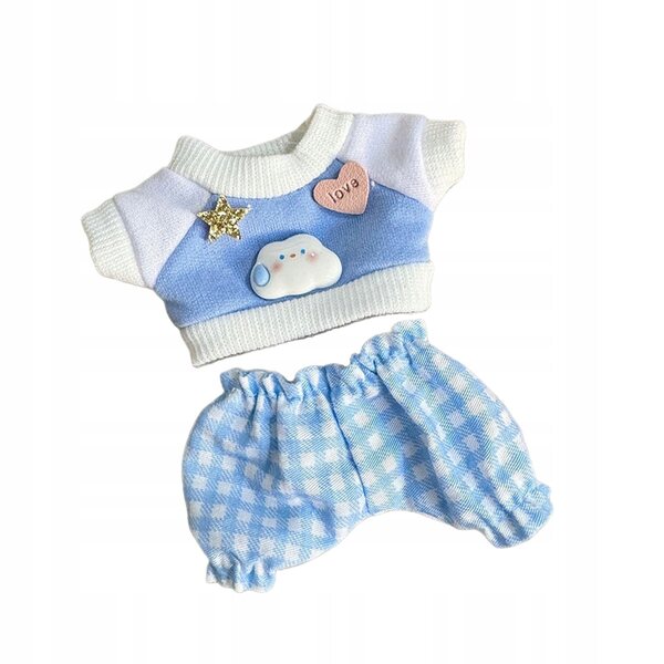 Ubranka per bambole di 17 cm in tessuto morbido con motivo coniglietto blu
