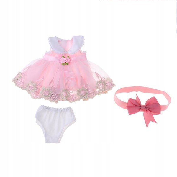 Rosa Prinzessinnenkleid aus Spitze für 40-cm-Puppen mit Rock und Stirnband