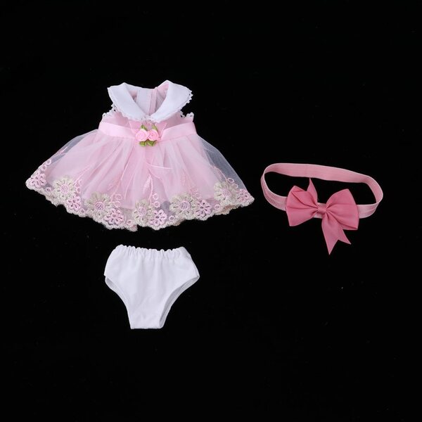 Rosa Prinzessinnenkleid aus Spitze für 40-cm-Puppen mit Rock und Stirnband