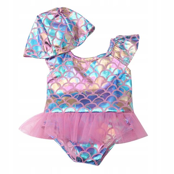 Costume da bagno rosa per bambole 18 pollici, fatto a mano con tulle e paillettes