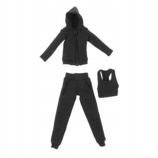3 sztuki 1/12 Skala Kobiety Figura Bluza z kapturem Spodnie i Kamizelka Miniaturowa Czarna