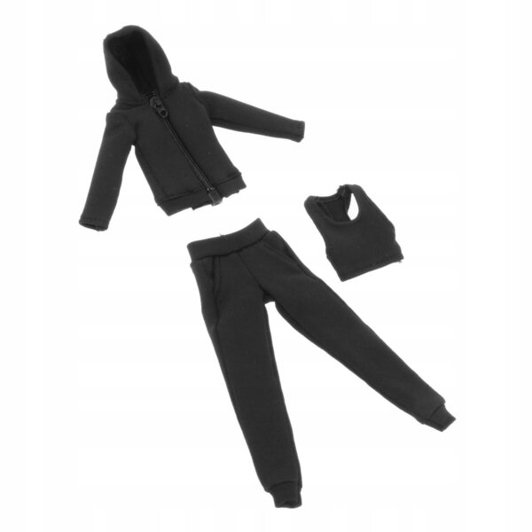 3 sztuki 1/12 Skala Kobiety Figura Bluza z kapturem Spodnie i Kamizelka Miniaturowa Czarna