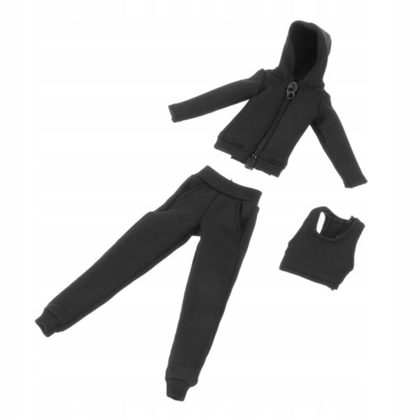 3 sztuki 1/12 Skala Kobiety Figura Bluza z kapturem Spodnie i Kamizelka Miniaturowa Czarna