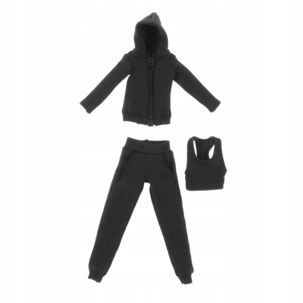 3 sztuki 1/12 Skala Kobiety Figura Bluza z kapturem Spodnie i Kamizelka Miniaturowa Czarna