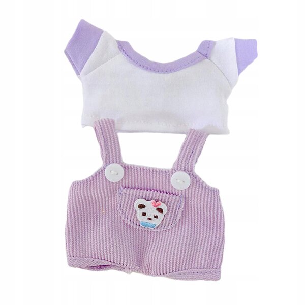 Set 2 vestiti per bambole da 17 cm con pantaloni, bretelle e t-shirt viola