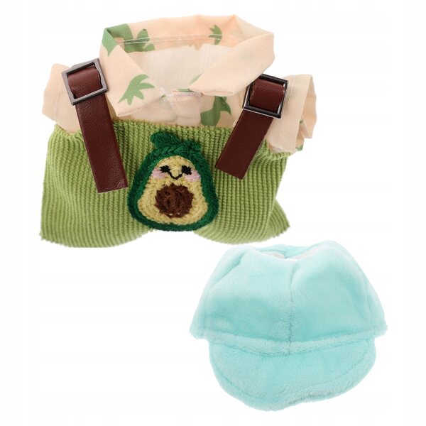 Plüschpuppen-Kleidungsset mit Avocado-Latzhose und Weihnachtsmütze