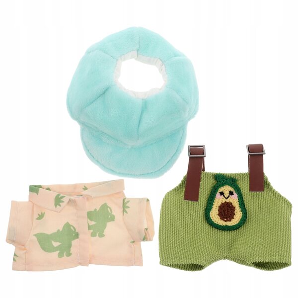 Plüschpuppen-Kleidungsset mit Avocado-Latzhose und Weihnachtsmütze