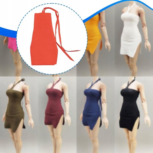 Elegantes orangefarbenes Minikleid für 1:6-Puppen, figurbetonter Stil und verstellbar