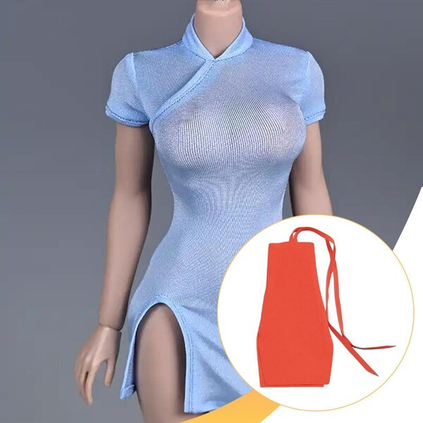 Elegantes orangefarbenes Minikleid für 1:6-Puppen, figurbetonter Stil und verstellbar