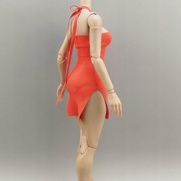 Elegantes orangefarbenes Minikleid für 1:6-Puppen, figurbetonter Stil und verstellbar