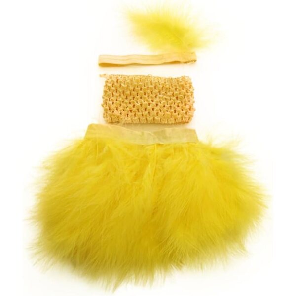 Abito Giallo per Bambole 46 cm con Gonna Piume, Top Aperture e Cerchietto Piume