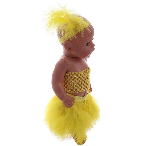 Abito Giallo per Bambole 46 cm con Gonna Piume, Top Aperture e Cerchietto Piume