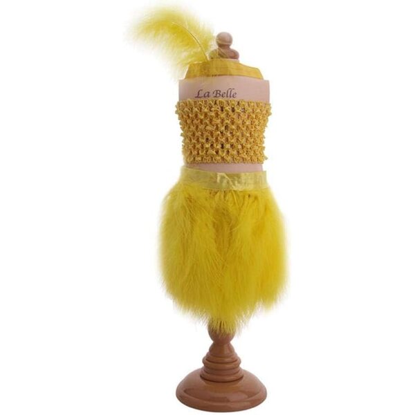 Abito Giallo per Bambole 46 cm con Gonna Piume, Top Aperture e Cerchietto Piume