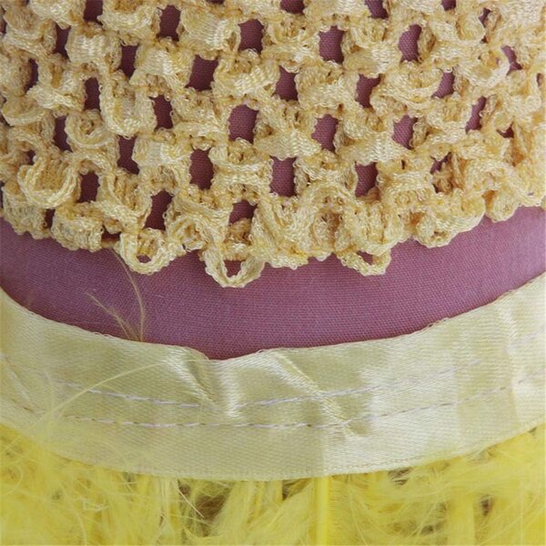 Abito Giallo per Bambole 46 cm con Gonna Piume, Top Aperture e Cerchietto Piume