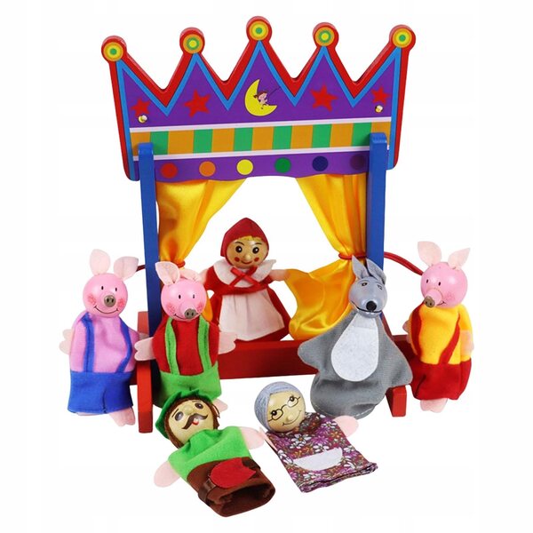 Mini set multifunzione con supporto per burattini in tessuto ecologico per bambini