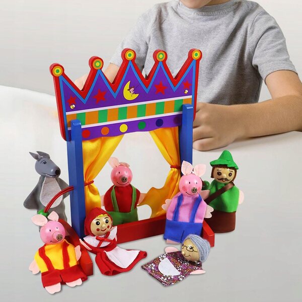Mini set multifunzione con supporto per burattini in tessuto ecologico per bambini