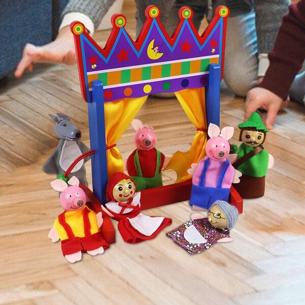 Mini set multifunzione con supporto per burattini in tessuto ecologico per bambini