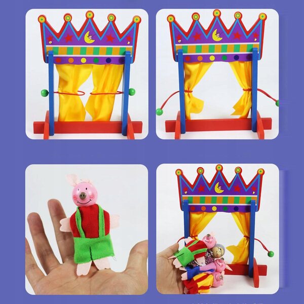 Mini set multifunzione con supporto per burattini in tessuto ecologico per bambini