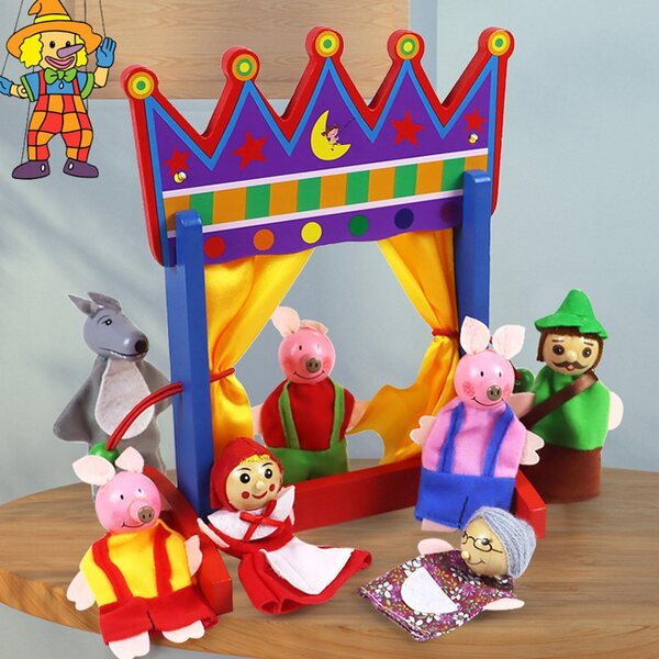 Mini set multifunzione con supporto per burattini in tessuto ecologico per bambini