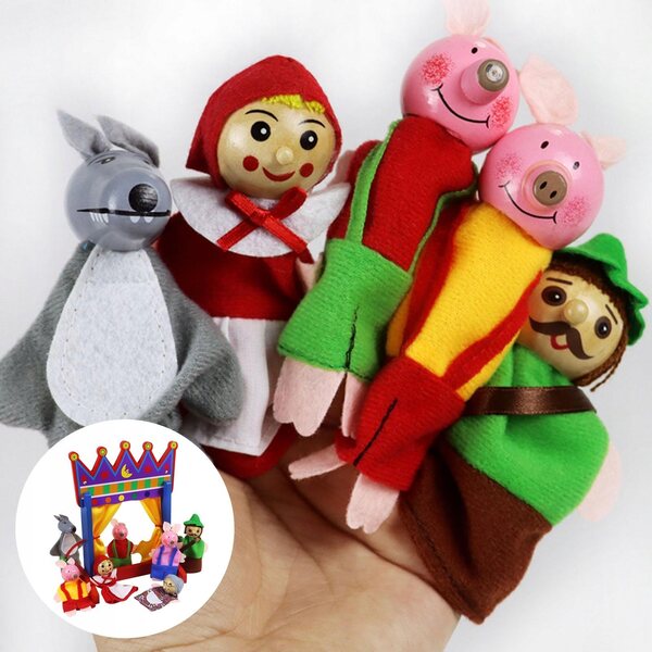 Mini set multifunzione con supporto per burattini in tessuto ecologico per bambini