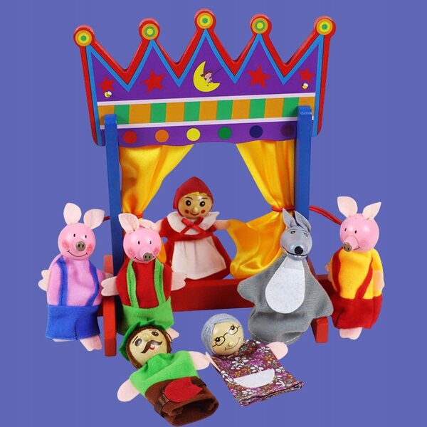 Mini set multifunzione con supporto per burattini in tessuto ecologico per bambini