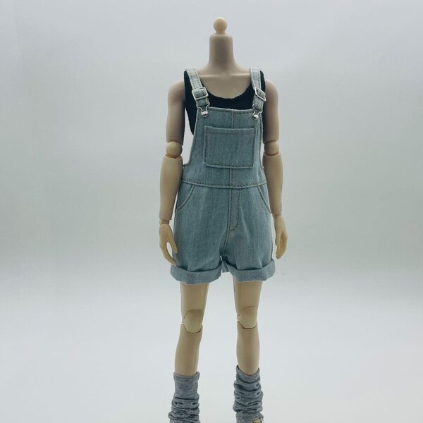 Pantaloni con salopette e top in scala 1/6 per action figures 12" - azzurro chiaro