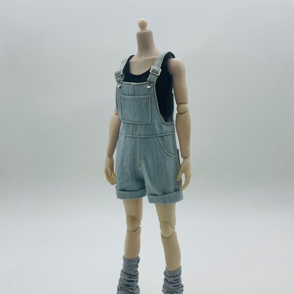 Pantaloni con salopette e top in scala 1/6 per action figures 12" - azzurro chiaro