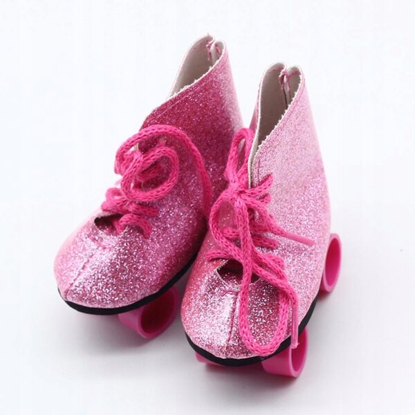 Eislaufschuhe für 18-Zoll-Puppen aus PU-Leder, rosa Farbe