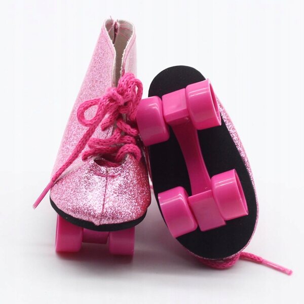 Eislaufschuhe für 18-Zoll-Puppen aus PU-Leder, rosa Farbe