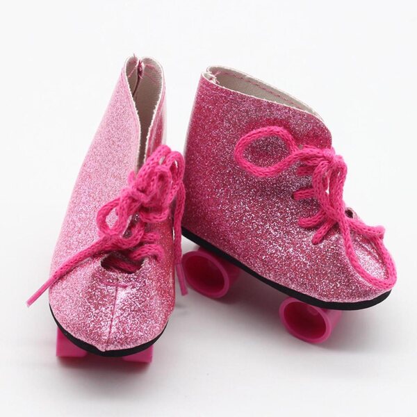 Eislaufschuhe für 18-Zoll-Puppen aus PU-Leder, rosa Farbe