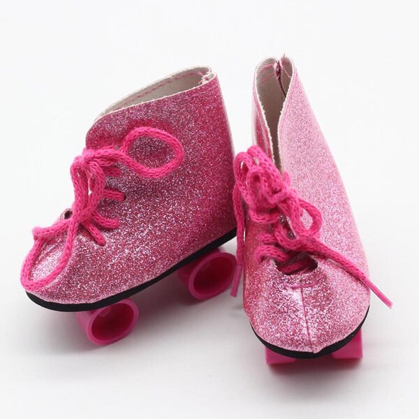 Eislaufschuhe für 18-Zoll-Puppen aus PU-Leder, rosa Farbe