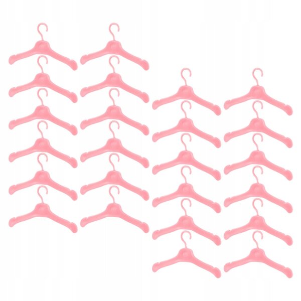 100 Mini-Kleiderbügel aus rosafarbenem Kunststoff für Puppenkleidung – komplettes Set