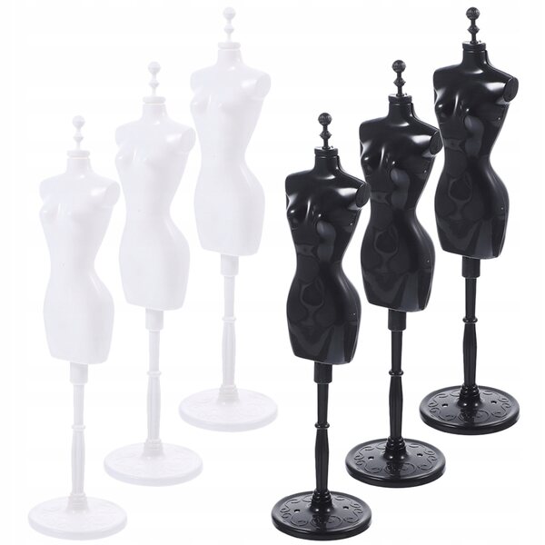 Set 6 supporti espositivi per abiti da bambola neri e bianchi in plastica
