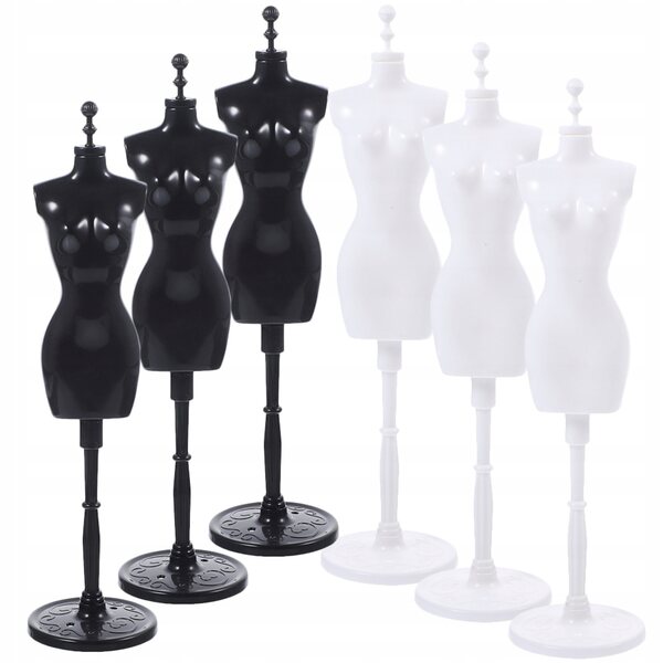 Set 6 supporti espositivi per abiti da bambola neri e bianchi in plastica
