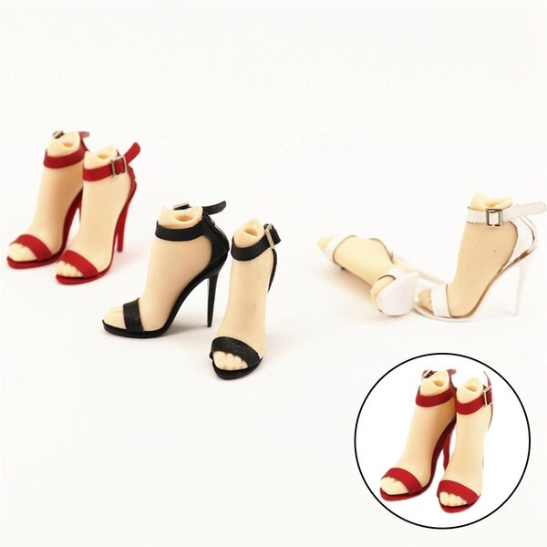 Damensandalen im Maßstab 1:6 für 12-Zoll-Actionfiguren mit roten High Heels