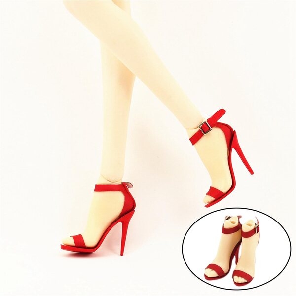 Damensandalen im Maßstab 1:6 für 12-Zoll-Actionfiguren mit roten High Heels