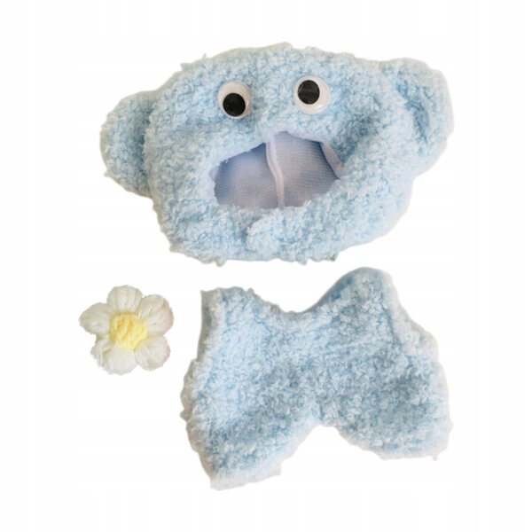 Stoffkörper für 15–17 cm große Puppen mit blauen Accessoires und Haarnadel