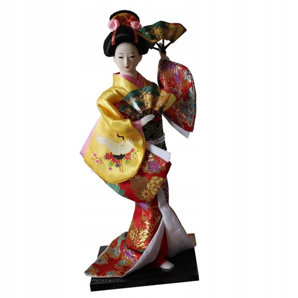 Japanische Vintage-Geisha-Puppe, 30 cm, mit gelbem Kimono zur Dekoration