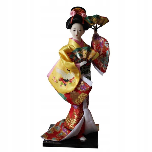 Japanische Vintage-Geisha-Puppe, 30 cm, mit gelbem Kimono zur Dekoration