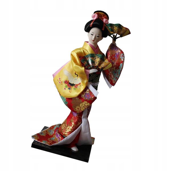 Japanische Vintage-Geisha-Puppe, 30 cm, mit gelbem Kimono zur Dekoration
