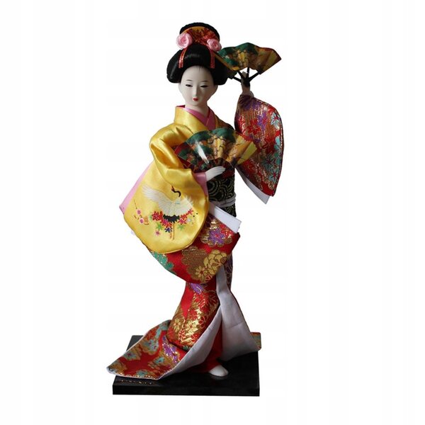 Japanische Vintage-Geisha-Puppe, 30 cm, mit gelbem Kimono zur Dekoration