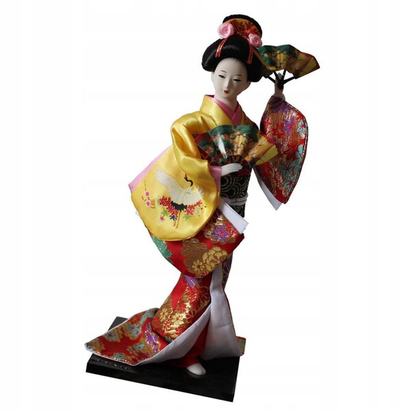 Japanische Vintage-Geisha-Puppe, 30 cm, mit gelbem Kimono zur Dekoration