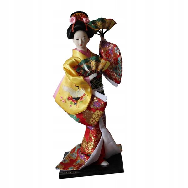 Japanische Vintage-Geisha-Puppe, 30 cm, mit gelbem Kimono zur Dekoration